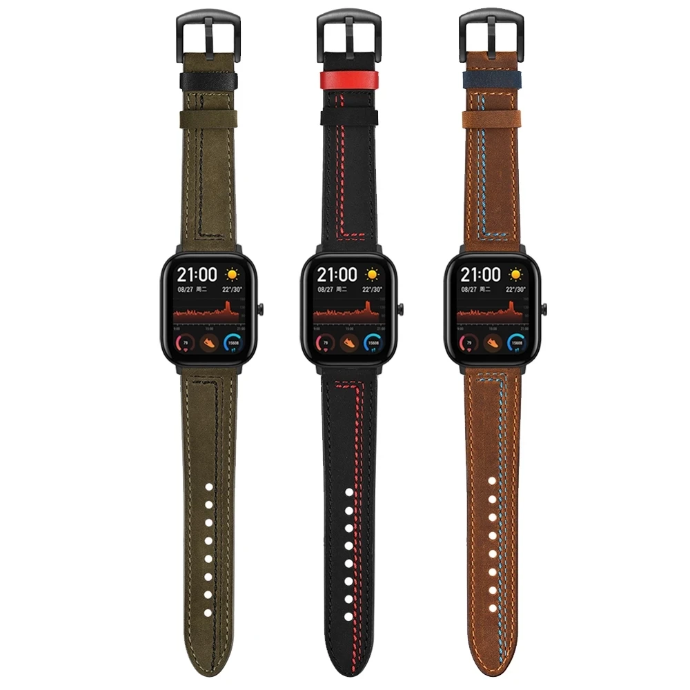 for Samsung Galaxy Watch active 2 44mm band 20mm Double Color Genuine Leather strap wrst bracelet for galaxy watch active2 40mm