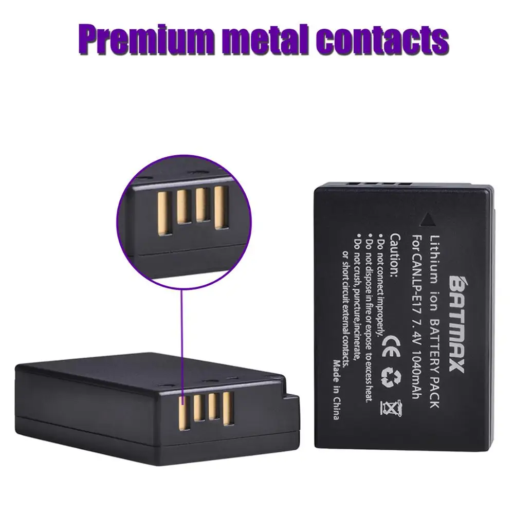 Batmax LP-E17 LPE17 LP E17 Camera Battery+LED Dual USB Charger for Canon EOS R8 RP R50 200D 250D M3 M5 M6 750D 760D T6s 800D T8i