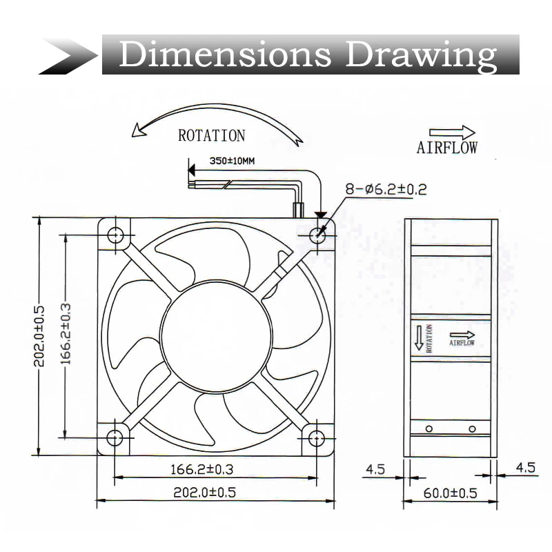 Gdstime-ventilador Axial de 220mm, 200x200x60mm, ventilador de refrigeración Industrial de bola de 20cm, gran volumen de aire de 200mm x 60mm,