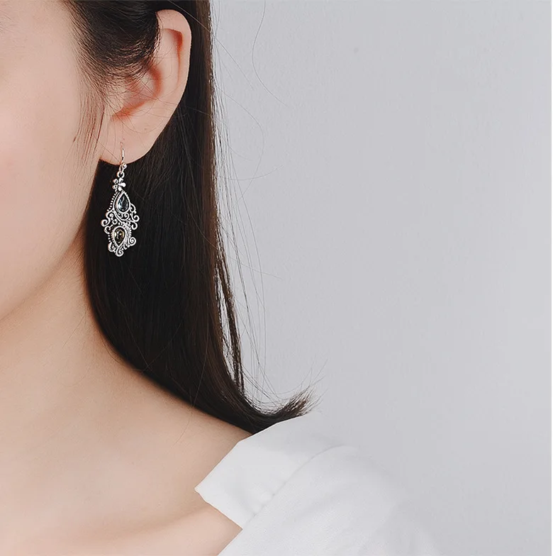 Bohemia 925 Sterling Silver Gemstone Drop Earring real Natural Amethyst Garnet Sapphire for Women Jewelry Bizuteria Earrings
