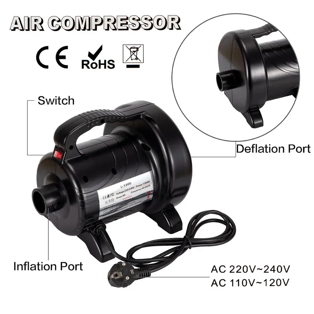 1200W Portable High Pressure Electric Air Pump Air Blower Quickly Inflate for Rubber Boat Inflatable Boat Raft Kayak Zorb Ball