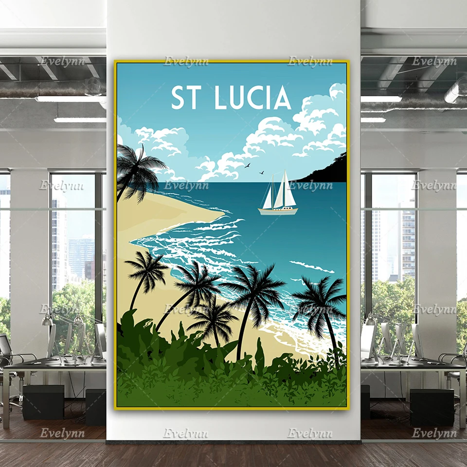 

St Lucia Travel Retro Poster, St Lucia Wall Art, St Lucia Travel Print, Travel Wall Art, Home Decor Canvas Unique Gift