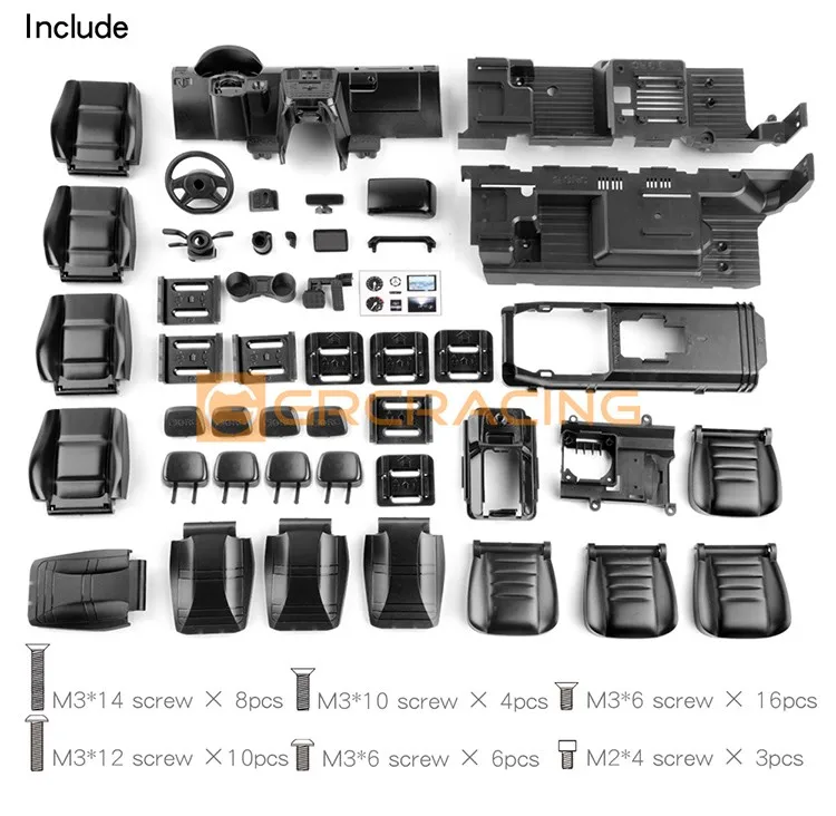 Black Abs Interior For Trx6 Trx-6 6x6 G63 Trx-4 G500 Traxxas  Cockpit Seat Instrument Panel Steering Wheel Foot Pedals Interior