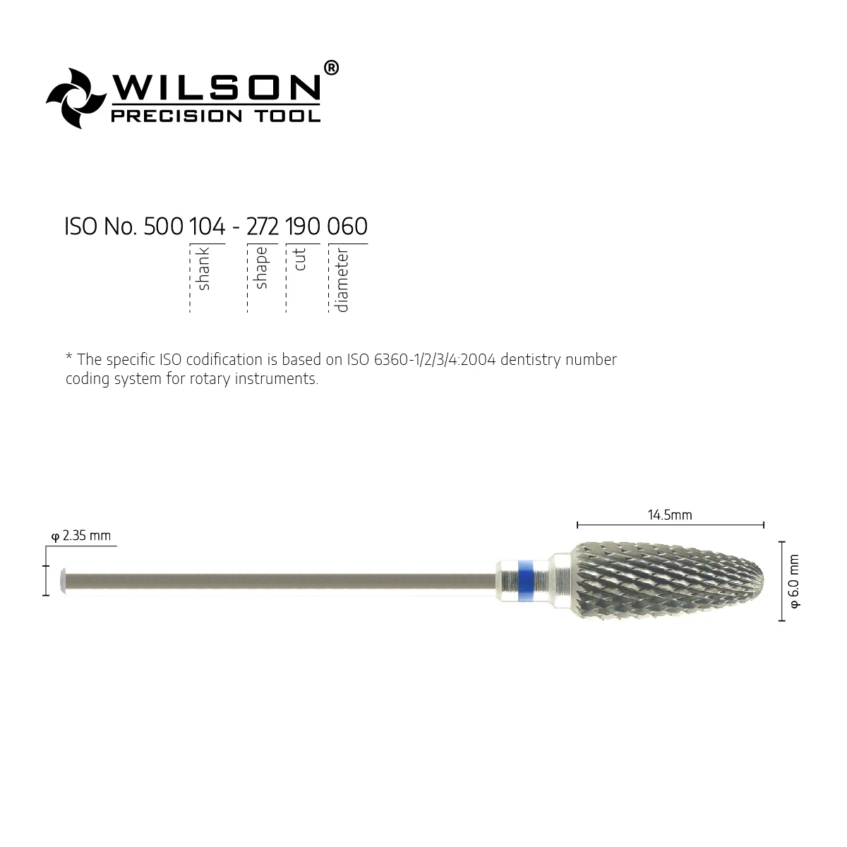 WilsonDental Burs 5000349-ISO 272 190 060 Tungsten Carbide Dental Burs for trimming  Plaster/Acrylic/Metal