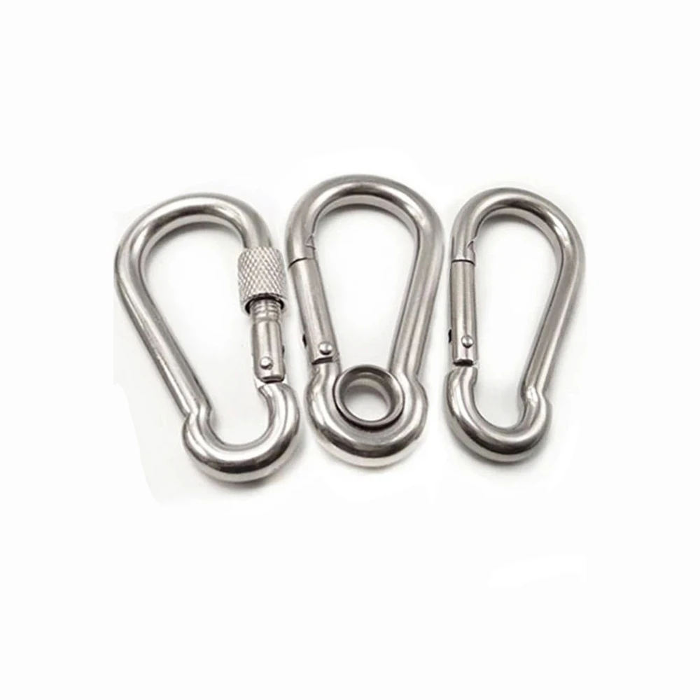 5pc m4/m5/m6 Stainless Steel304 Carabiner Carbine Snap Hook Keychain with nut-lock for Climbing Camping Safety Hook Various Size