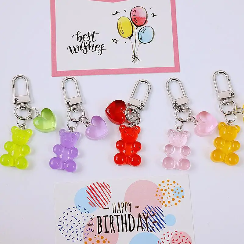 Resin Gummy Bear Keychain Candy Heart For Woman Color Animal Key Chain Earphone Cover Jewelry Party Friends
