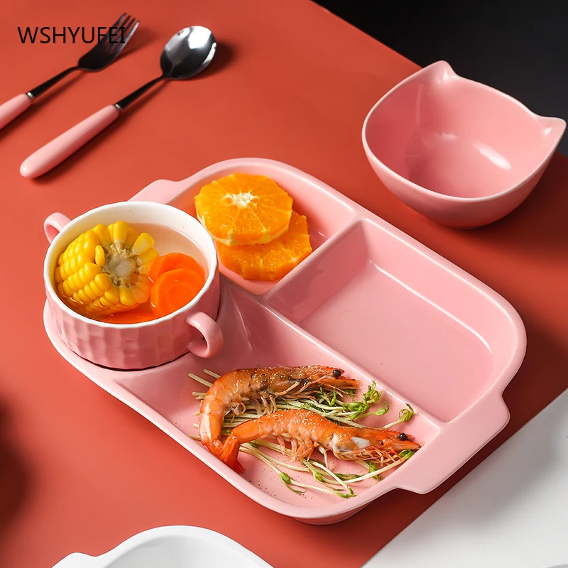 Creative Rectangle Ceramic Divided Breakfast Low Fat Fast Food Adult Plate Lightweight Luxury Ceramic Household Tableware