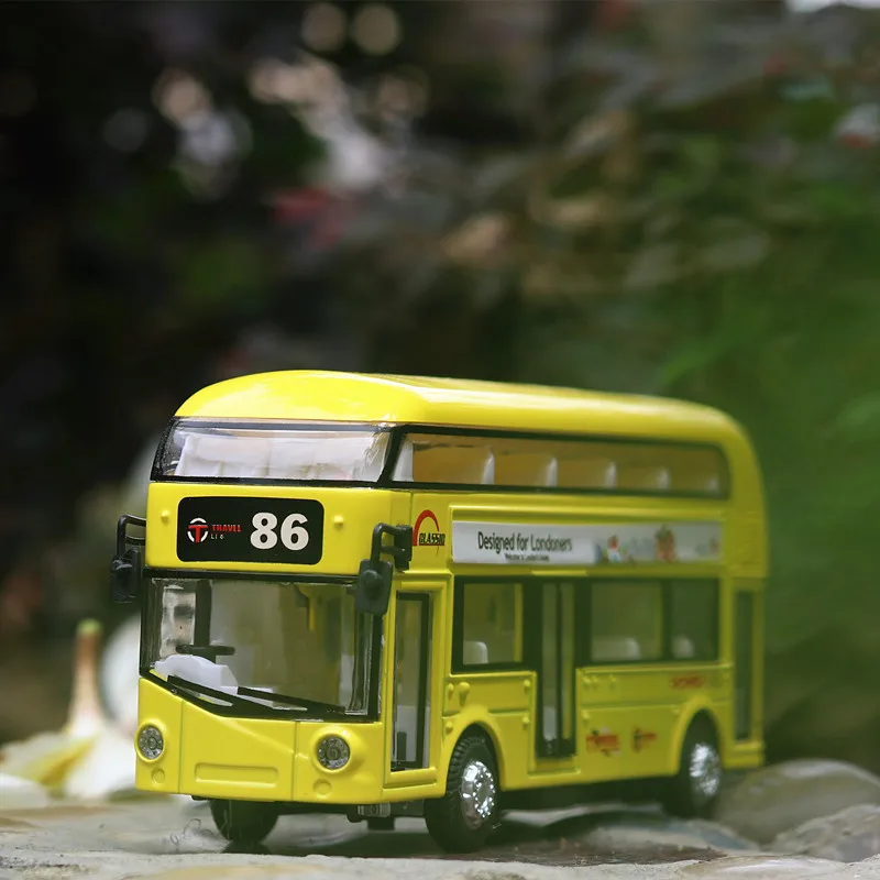 

Flash of Light Kirsite Alloy Car Model Simulation Double Decker Bus Vehicle Pull Back Child Toy Model The Door Can Be Opened