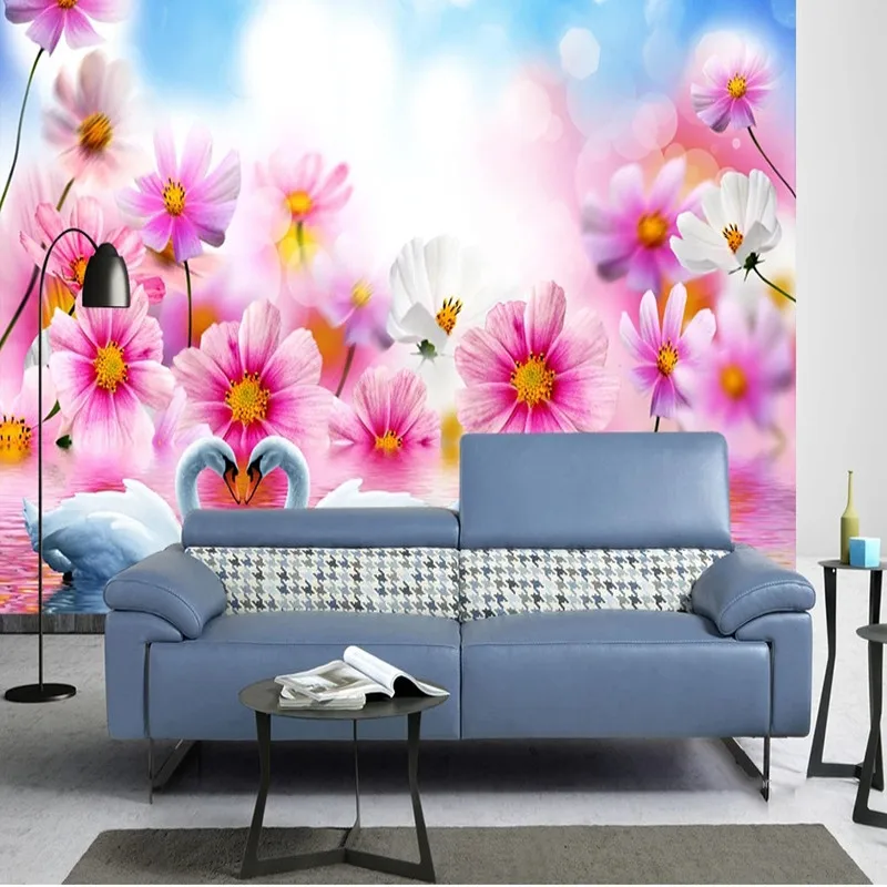 

Custom 3D Any Size Photo Wallpaper Fantasy Romantic Flowers Wwan Lake Background Wall Papel De Parede Tapety Fresco Home Décor