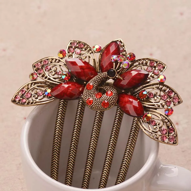 muylinda Peacock Hair Comb Hair Accessories Vintage Clip Jewelry Chinese Rhinestone Hair Pin For Women