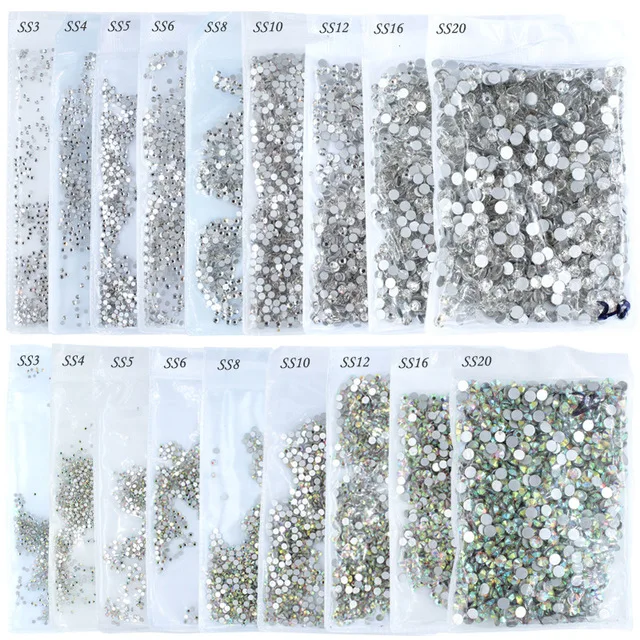 High light AAA rhinestone crystal AB clear SS3-SS40(1.3mm-8.4mm) Non Hotfix flatback Rhinestones for Nails 3D nail art gems