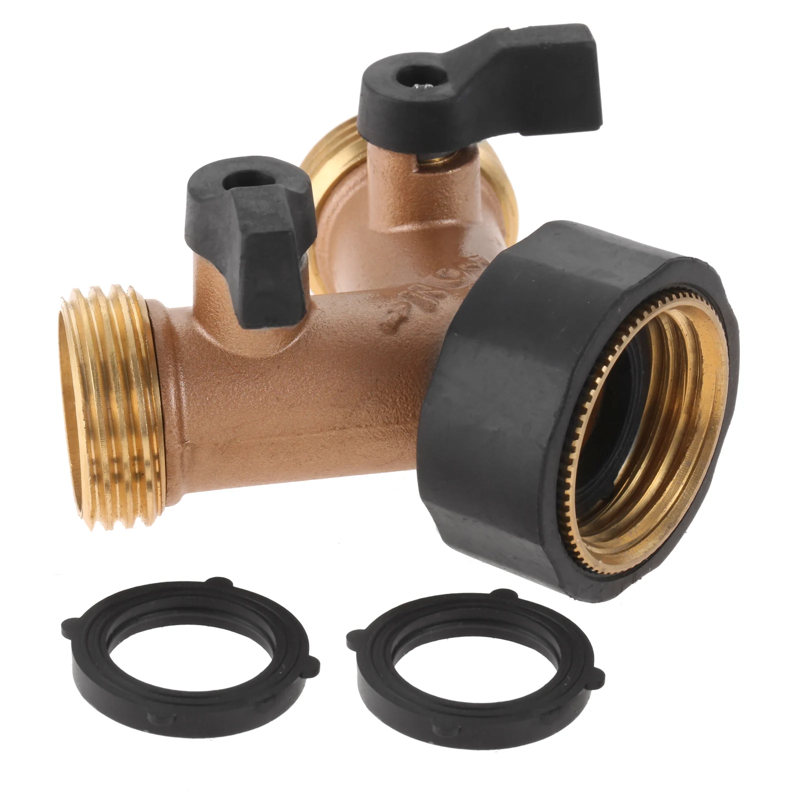 

3/4 Inch Garden Hose Splitter 2 Way Heavy Duty Brass Connector Tap Splitter Y Connector Brass Garden Hose Adapter with 2 Valves