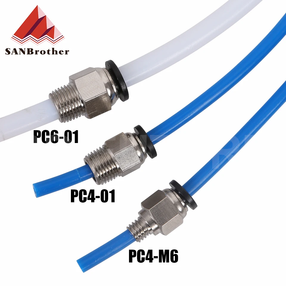 2pcs Pneumatic Connectors For 3D Printers Parts Quick Jointer coupler 1.75/3mm Pipe pc4 m6 m10 fittings PTFE Tube 2/4mm