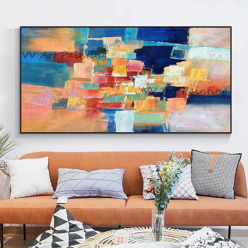 Hand Painted Large Size Wall Brush Home Decoration Color Palette Geometry Thick Knife Oil Painting Canvas Without Frame Square