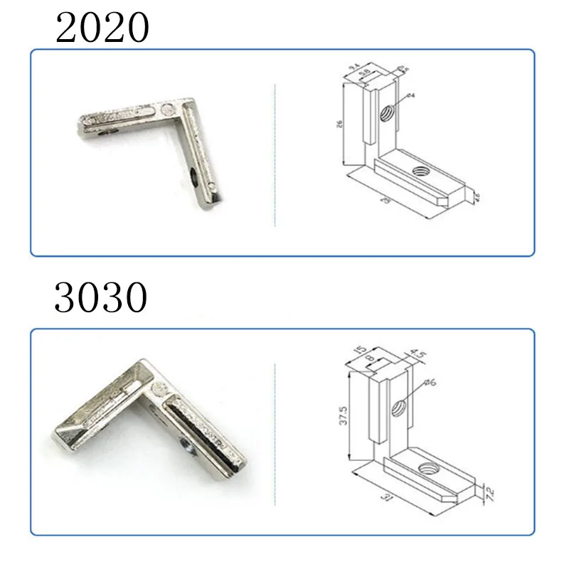 Conector de ranura de esquina 2020 / 3030/4040/ángulo recto Tipo L, adecuado para conexión de perfil de aluminio