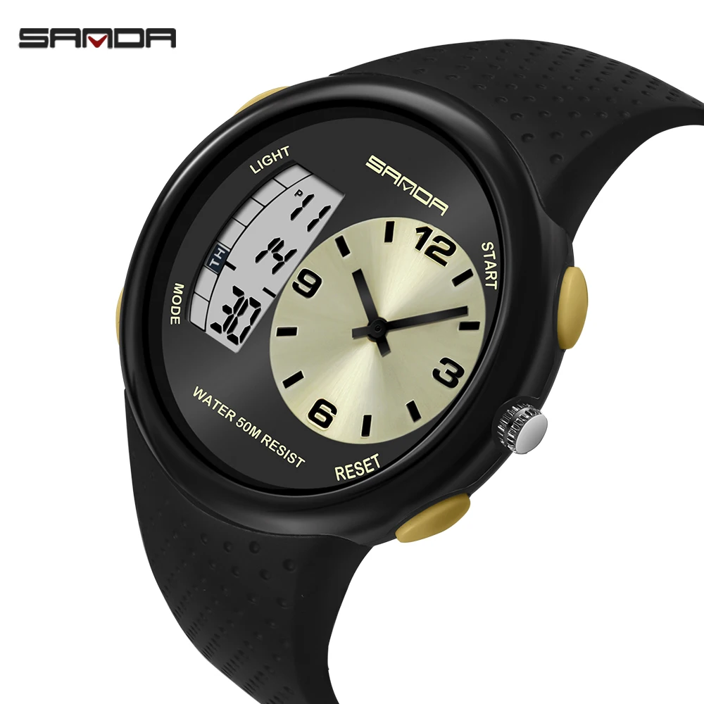 2023 Sanda Waterproof Men\'s Sports Watch Outdoor Casul Luminous Digital Watches Dual Display Silicone Electronic Calendar Alarm