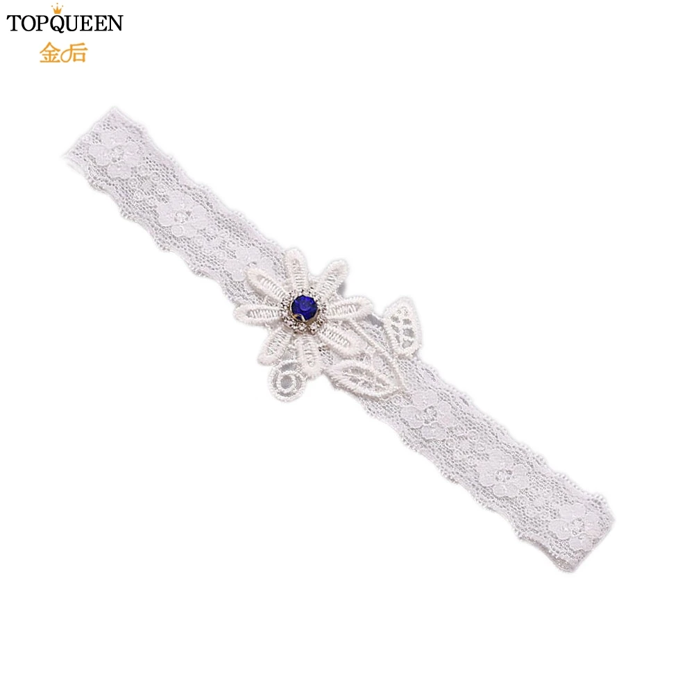 TOPQUEEN-medias de moda para novia TH30, Liga de boda, regalo Sexy para amantes de la esposa, anillo de piernas con cinturón de encaje de diamantes de imitación azul