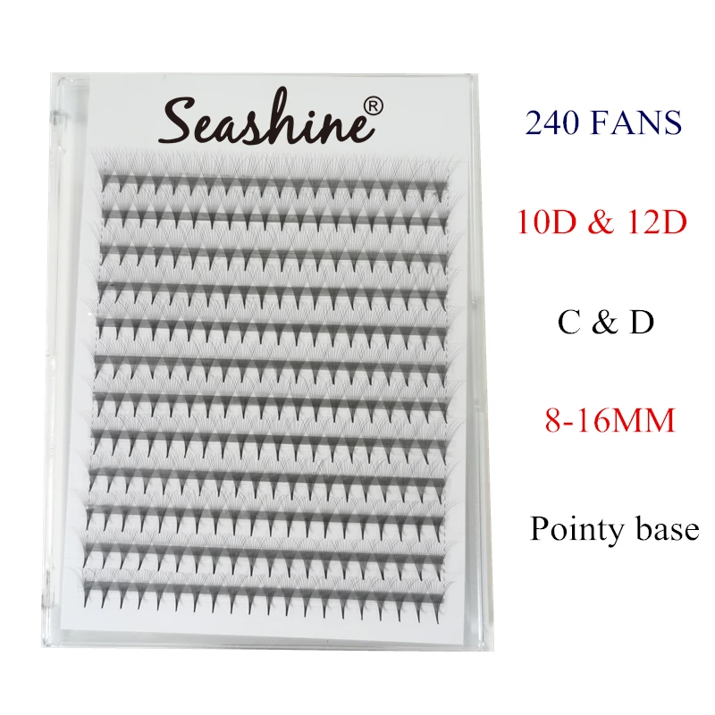 

Seashine 0.05 Sharp Pointy Stem Premade Lashes 10D/12D Pre Made Russian Volume Fan Eyelash Extension Narrow Base