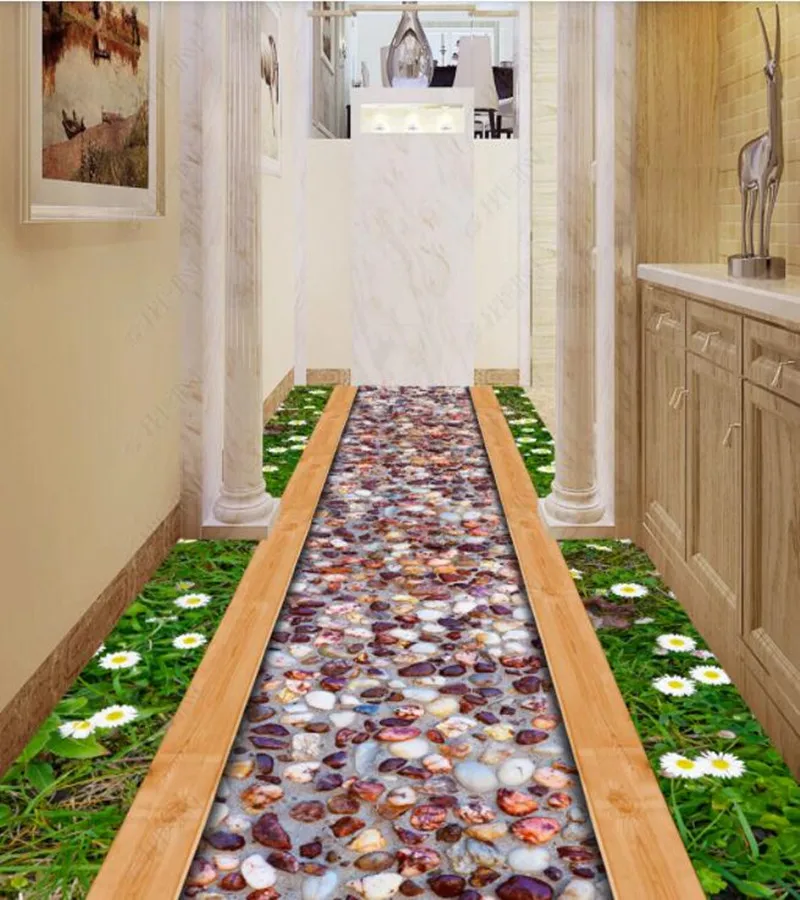 PVC meadow wild flowers gravel natural landscape non-slip waterproof self-adhesive 3D floor sticker tiles bathroom 3D wallpaper