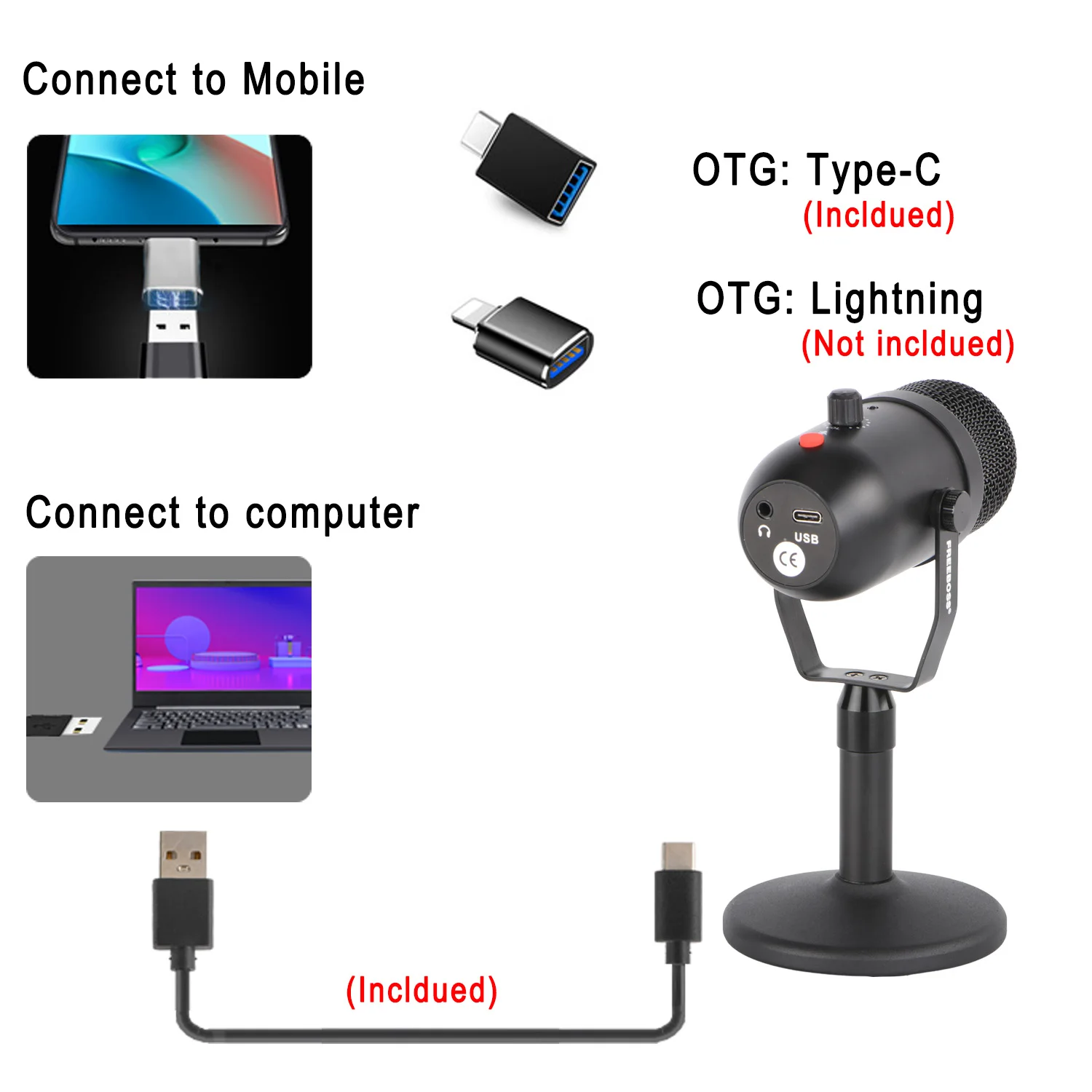 Freeboss CM16โลหะ24bit 96KHz Monitor Mute ต่ำเสียงรบกวนการบันทึก Chat USB คอมพิวเตอร์ Mobilie คอนเดนเซอร์ไมโครโฟน