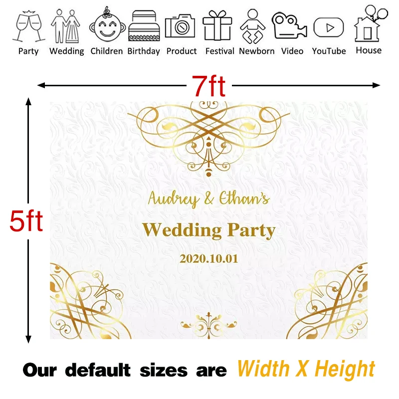 Fotografie Hintergründe Gold und Weiß personal isiert anpassen Hintergrund für Braut Hochzeit Party Fotostudio Stand Requisiten