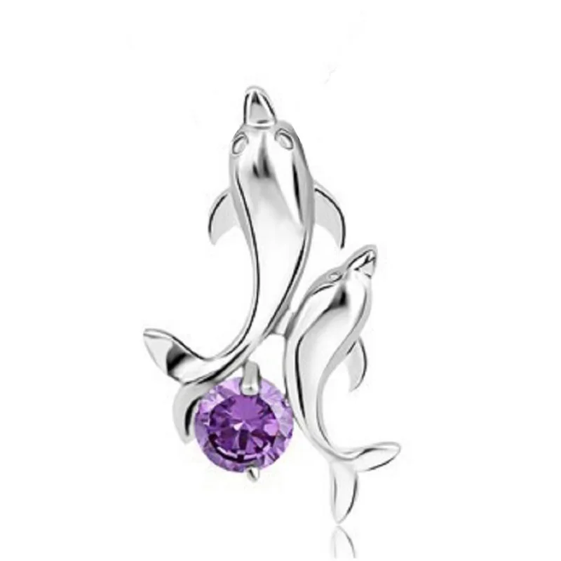 KOFSAC Fashion Purple Zircon Cute Dolphin Pendant  Lady Jewelry 925 Sterling Silver Necklaces For Women Valentine's Day Gifts 