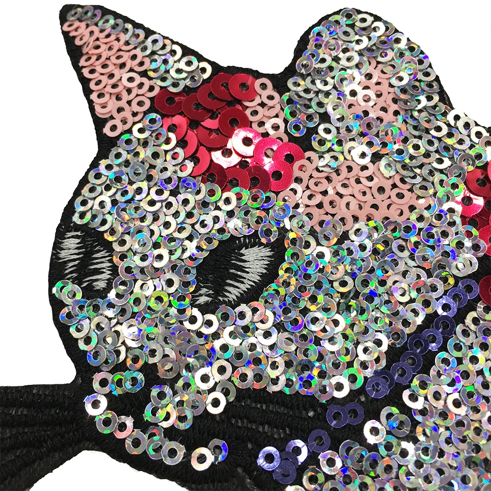 1Pcs Fashion Embroidery Large Sequin Cat Patches for Clothes Applique Jeans DIY Accessories Cute Jacket Iron-onClorhing Stickers