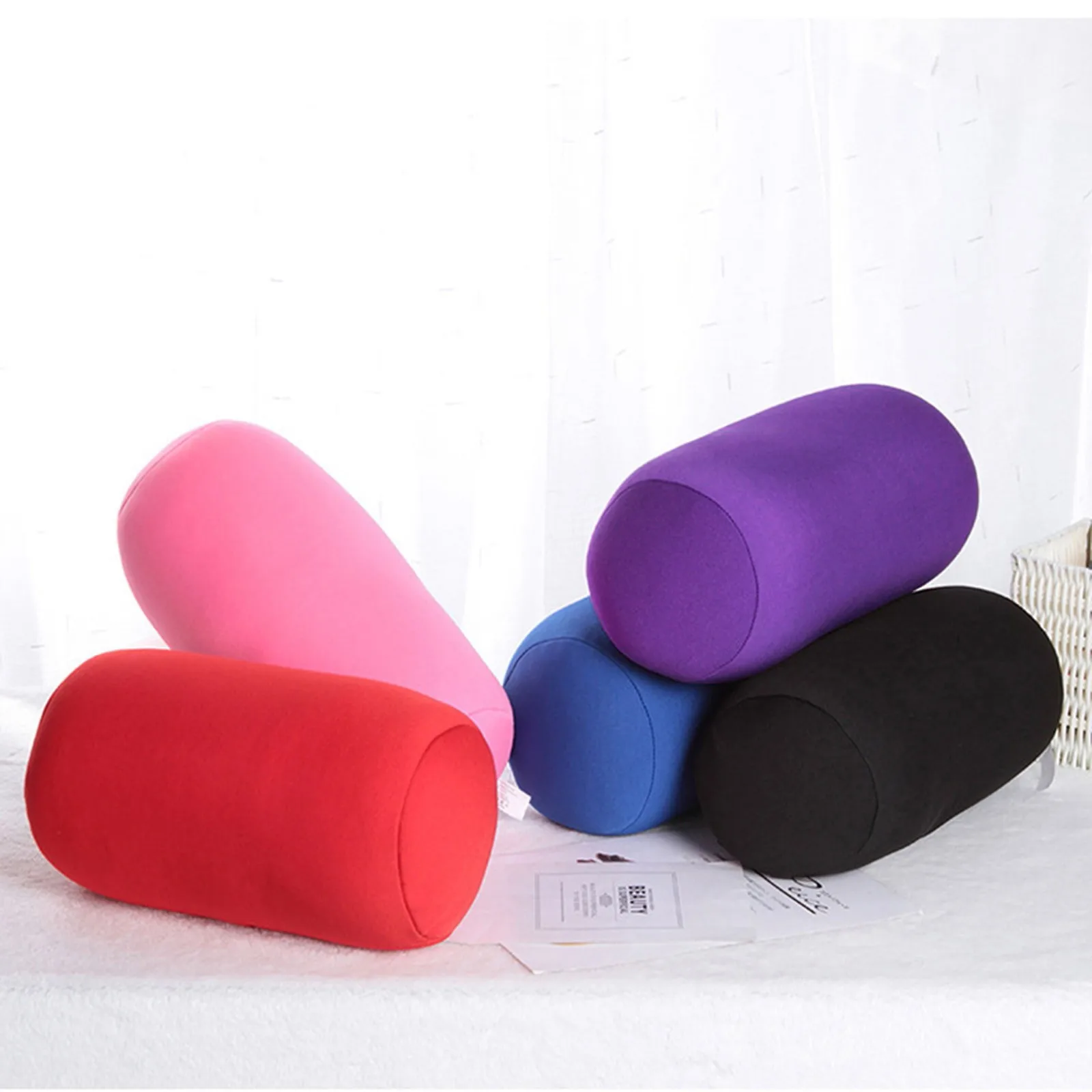 Roll Round Memory Foam Pillow Home Head Neck Roll Pillow Microbead Back Sofa Cushion Home Office Sleep Neck Support Pillow