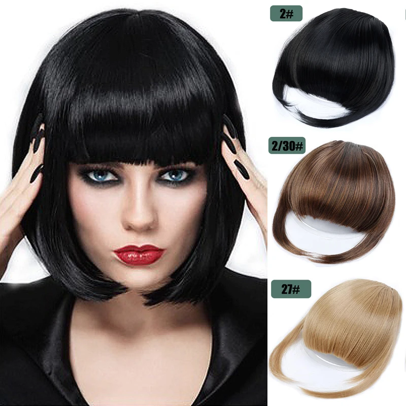 Short Straight Front Hair Neat Bangs Clip in Hair Bangs Extension Hairpiece Synthetic Natural Fake Bang Hair Piece