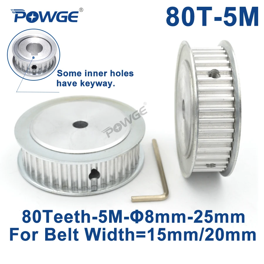 POWGE 80 Teeth HTD 5M Synchronous Timing Pulley Bore 8/10/12/15/16/17/19/20/22mm for Width 15/20mm HTD5M Gear wheel 80Teeth 80T