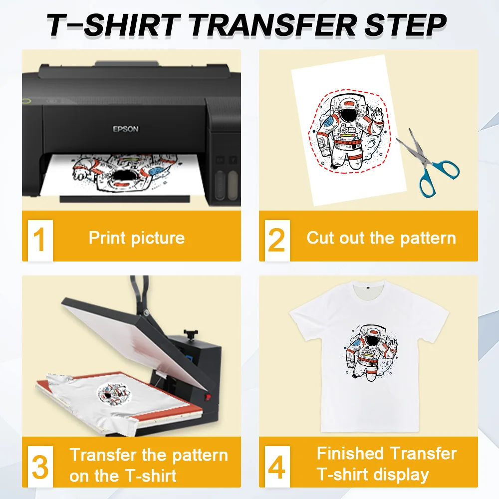 Imagem -04 - Papel de Impressão por Sublimação a4 50 Folhas Transferência de Calor Algodão Poliéster Camiseta Chapéu Copo para Impressora Jato de Tinta