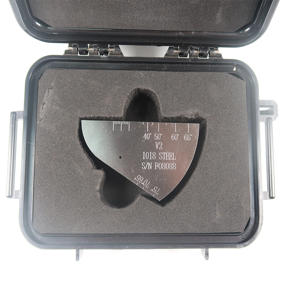 V2 Ultrasonic calibration test block/NO.2 Carbon Steel  block INCLUDED MAKER CERTIFICATION AND ABS PLASTIC CASE