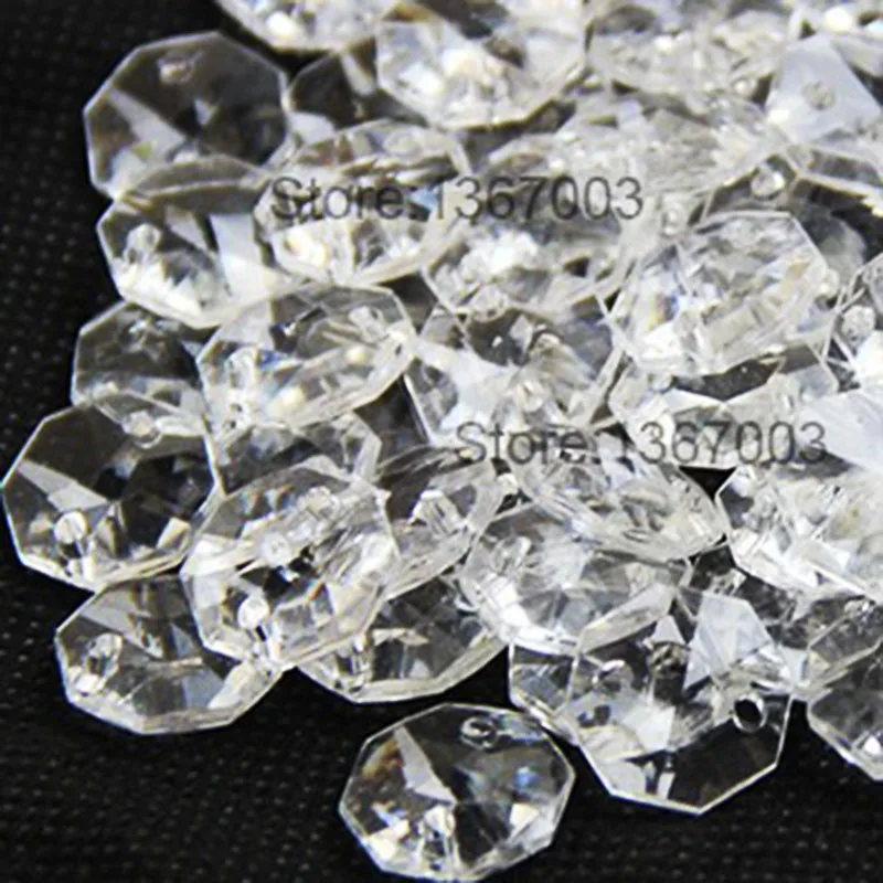 

100pcs Beads 14mm + 100pcs rings 11mm Acrylic Prisms Octagonal Beads Lamp Chandelier Parts DIY About 2m
