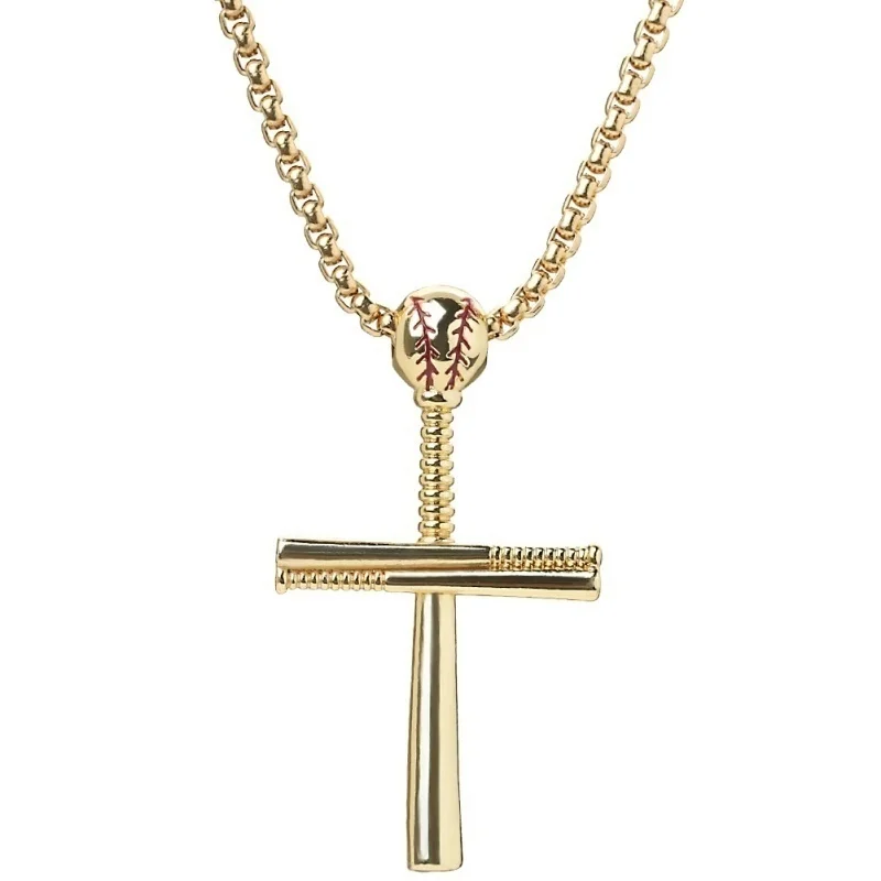 New Sports Baseball Stick Pendant Necklace Men's Religious Cross Hanging Necklace Fashion Party Accessories