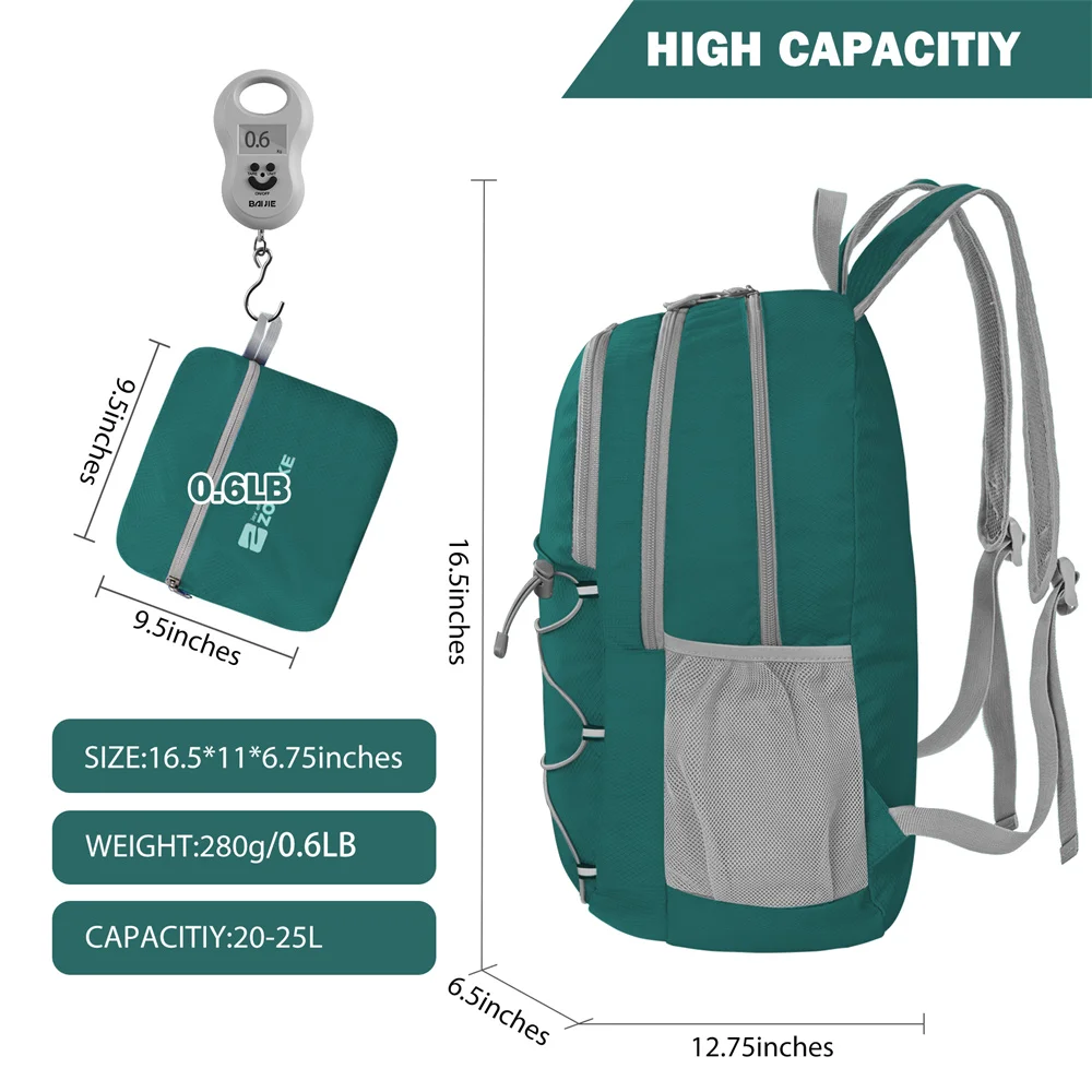 Packable Backpack Ultra Lightweight Travel Camping Folding Rucksack Bag 25L Waterproof Foldable Hiking Daypack for Men Women