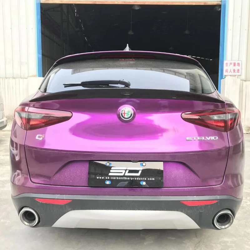 For Alfa Romeo Stelvio Spoiler Carbon Fiber Rear Trunk Spoiler Black Finish Quadrifoglio Verde SD Style 2017 - 2018