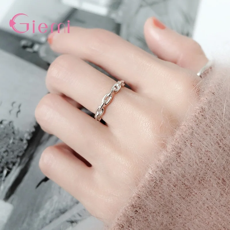 Vintage 925 Sterling Silver Chunky Chain Rings Link Twisted Geometric Rings for Women Open Adjustable Rings Trendy Jewelry Gift