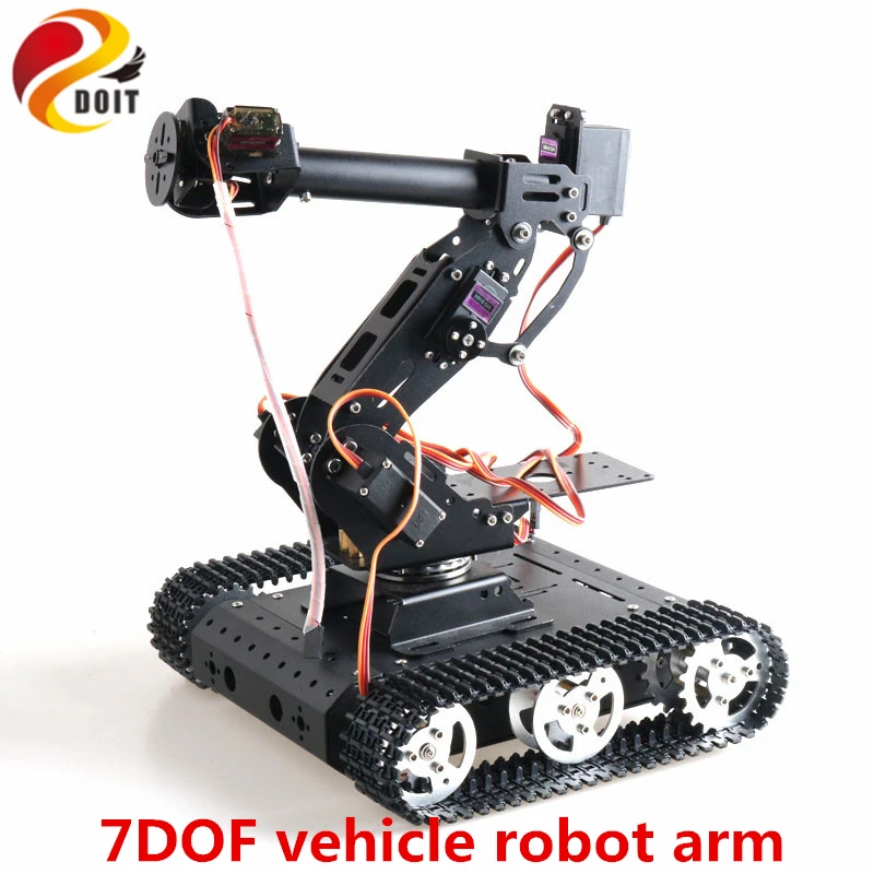 SZDOIT Full Metal 7DOF Robot Arm+ TC100 Smart Tank Chassis Kit Vehicle Robotic Servo Motor DIY For Arduino Unassembled Education