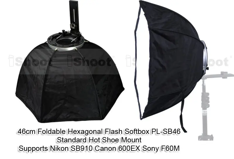 46cm Foldable Hexagonal Speedlite Flash Softbox Diffuser Reflector with Standard Hot Shoe Mount for Canon Nikon Metz Speedlight