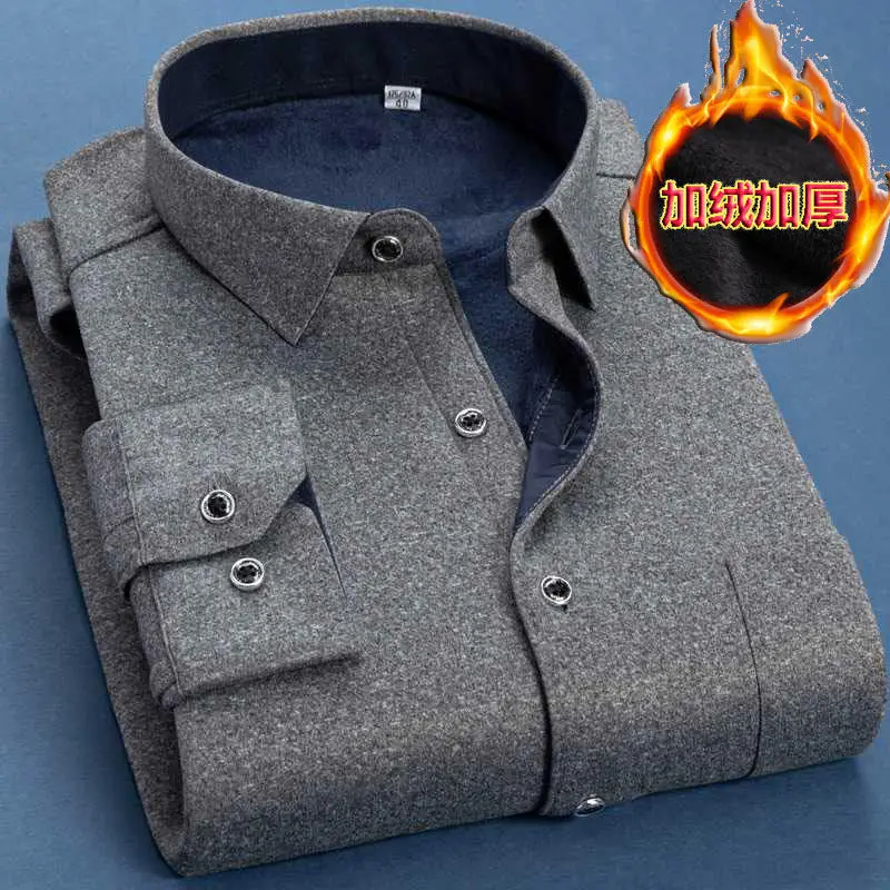 M-6XL autunno inverno uomo pile camicia calda 2024 moda maschile solido manica lunga Business camicia di grandi dimensioni Plaid camicia calda spessa