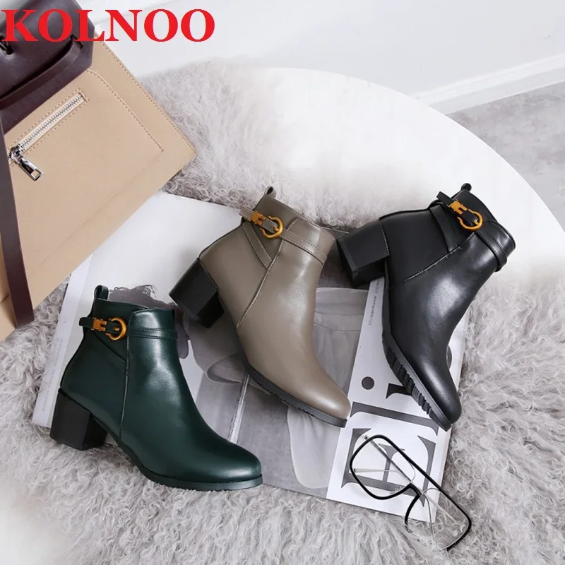 

KOLNOO New Style Handmade Womens Chunky Heels Boots Buckle Strap Large Size US4-16 Ankle Boots Sexy Fashion Party Winter Shoes