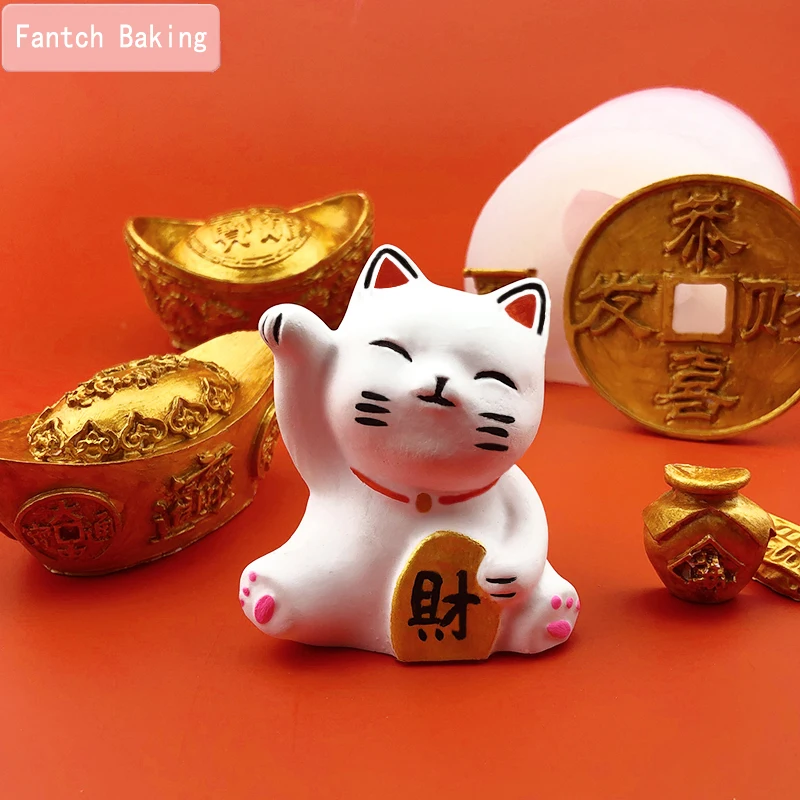 

Lucky Cat Silicone Mold For Chocolate Candle Cake Decorating Fortune Cat Resin Polymer Clay Parent Child Indoor Game Set