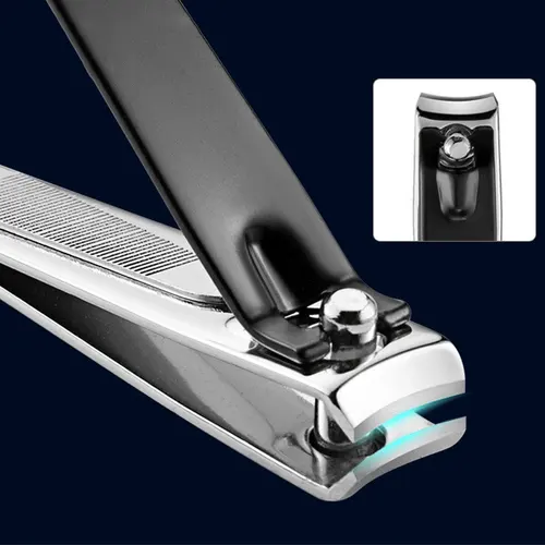 Cortaúñas grande a prueba de salpicaduras, cortaúñas negro con Lima, tijeras de piel muerta de Metal, herramientas profesionales de acero inoxidable