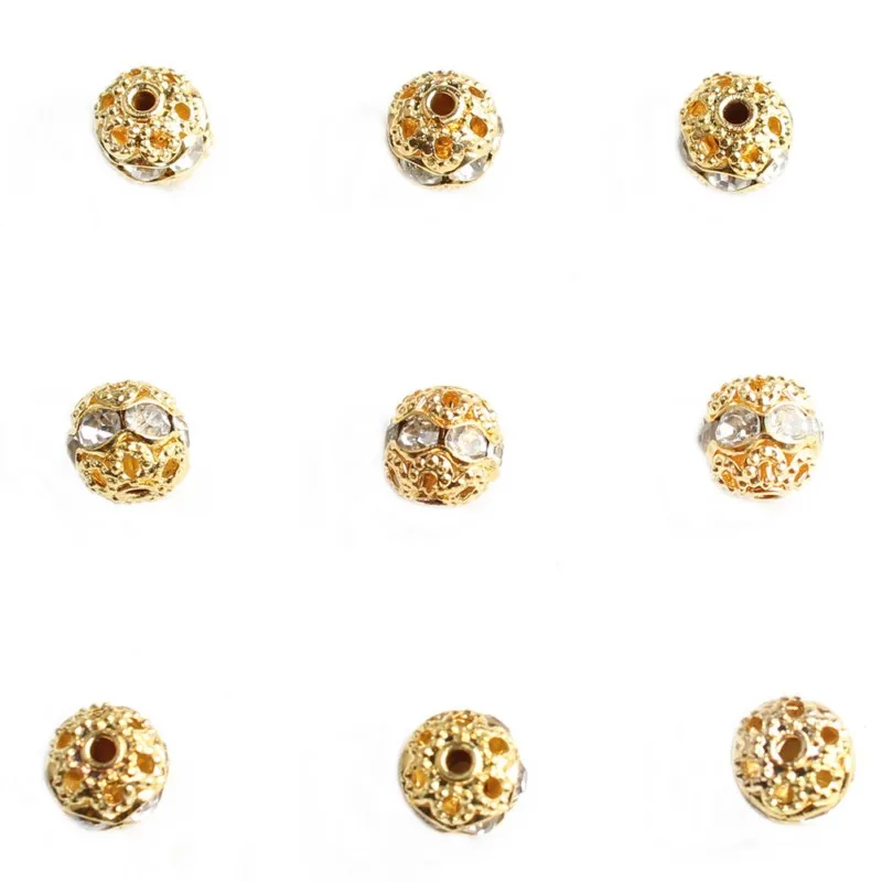 50/100pcs 6mm Metal Rose Gold Black Silver Plated Crystal Rhinestone Ball Spacer Loose Beads For Jewellery Making Diy Bracelet