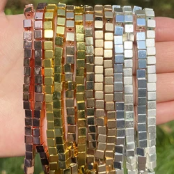 Natural Stone Matte Square Hematite Beads Rose Gold Silver Plated Loose Spacer Beads Bracelet DIY for Jewelry Making Handmade