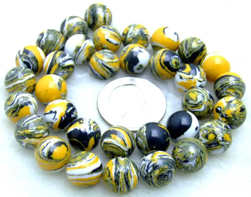 

Qingmos 12mm Round Yellow Multicolor Agate Stone Beads for Jewelry Making DIY Necklace Bracelet Earring Loose Strands 15"