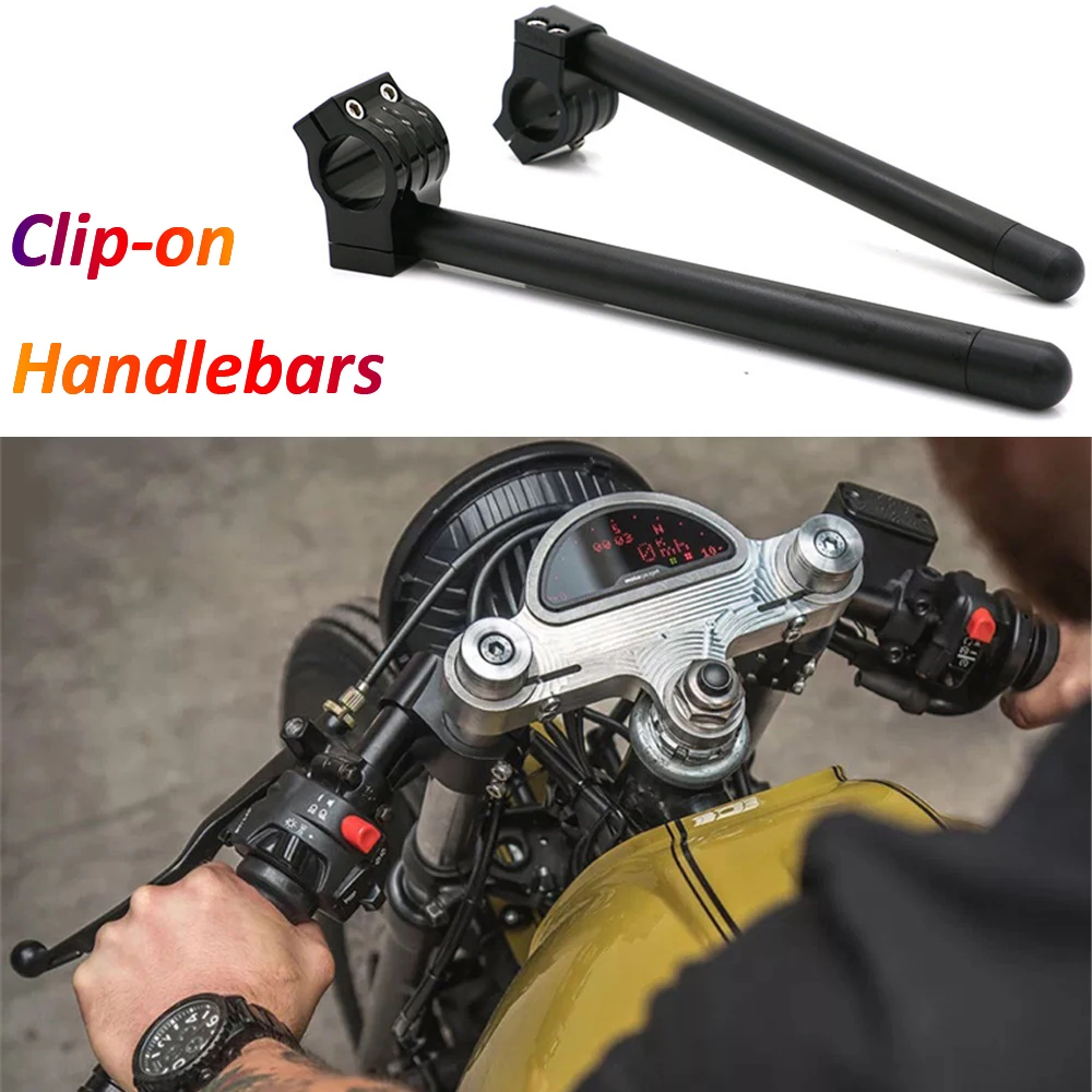 

Motorcycle Clip On Handlebar CNC Aluminum Alloy fits 31 32 33 35 36 37 39 41 43 50 51mm Fork Cafe Racer Enfield Clip-on Bars