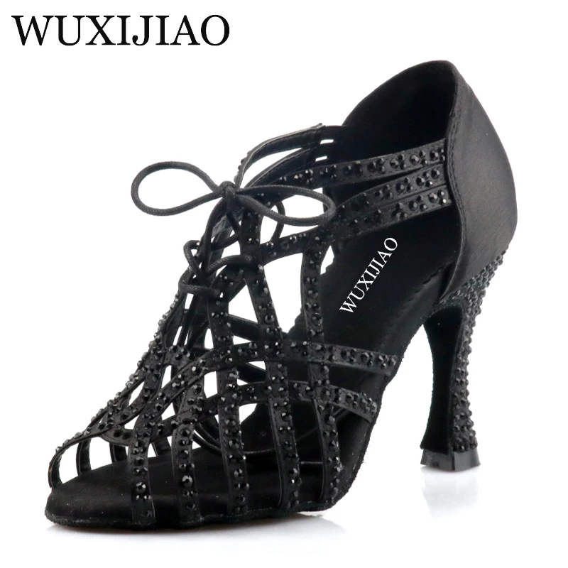 WUXIJIAO Shining Latin Dance Shoes Women Salas Ballroom Dance Shoes Pearl High Heel 9cm Waltz Software Shoes Selling Hot