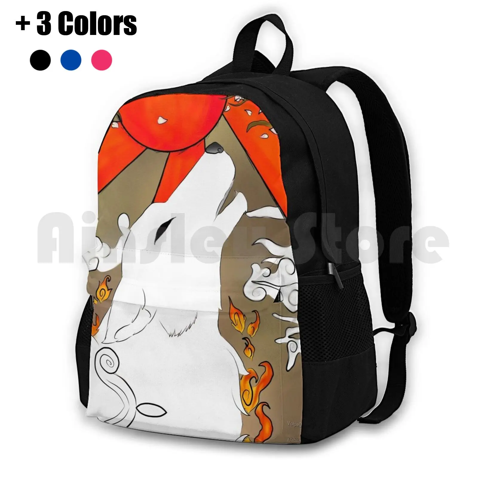 Okami Goddess Outdoor Hiking Backpack Waterproof Camping Travel Games Okami Amaterasu Anime Wolf