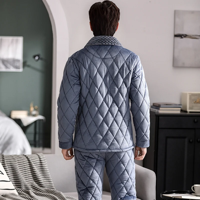 ใหม่ฤดูหนาวหนาอุ่นสามชั้นชุดนอนชุดเสื้อหลวมนุ่ม3XL ชาย homewear